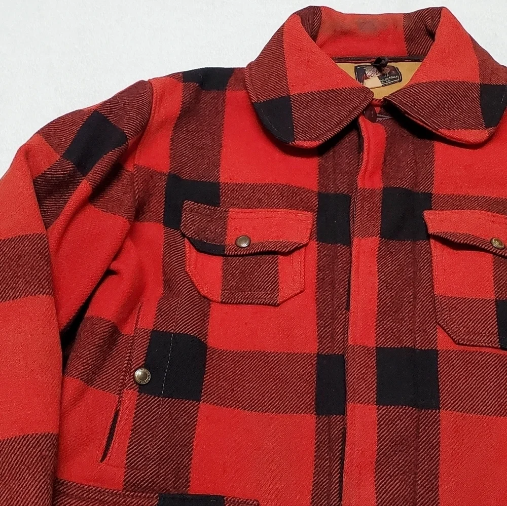 40s-50s Vintage Woolrich Woolen Mills Mackinaw Red Plaid Wool Hunting Jacket 42 - Picture 6 of 16